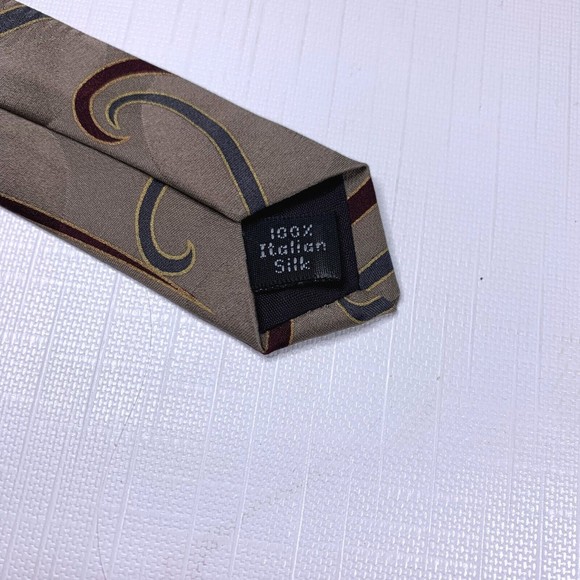 Vintage Palatina Italian Silk Abstract Mens Neck Tie 4 x 5 Burgundy Navy Taupe - Picture 3 of 5